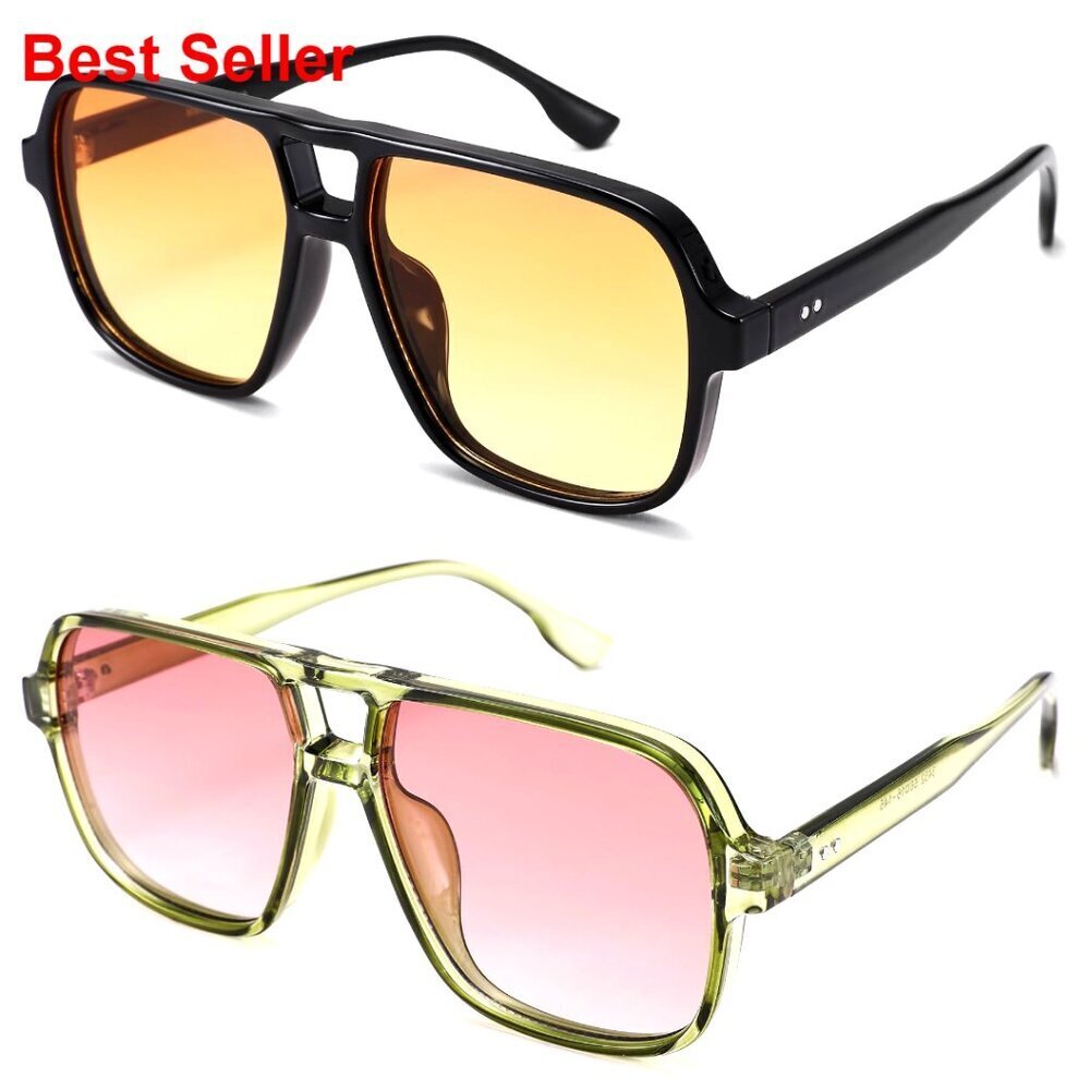 Oversized Aviator Sunglasses Retro 70s Square Frame UV400 Protection